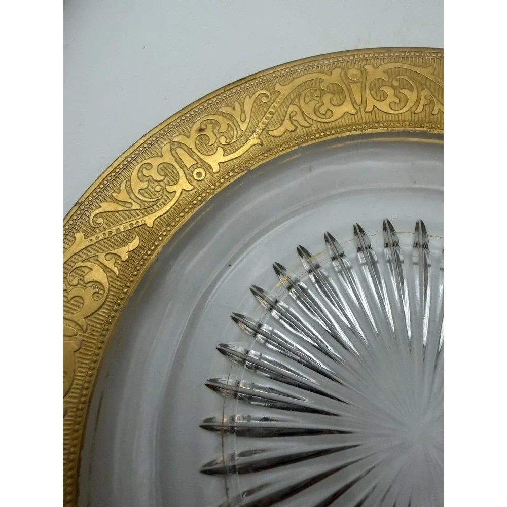 Vintage Gold Encrusted Clear Glass Dessert Salad Plate‎ 8